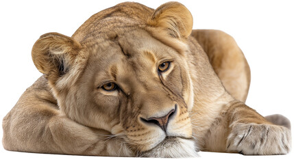 Obraz premium Lioness Resting Isolated on white Background