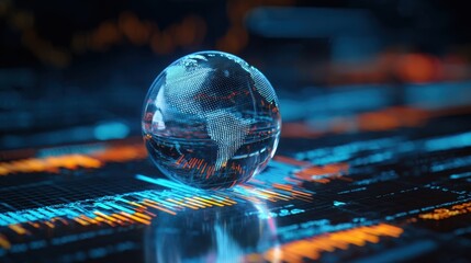 The global sphere displaying digital connections and data visualization in modern technology