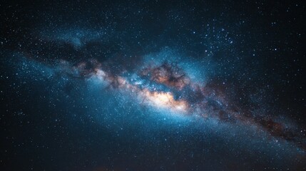 Fototapeta premium Stunning display of galaxies fills the night sky, revealing swirling clouds of stars and vibrant colors against a dark backdrop. The awe-inspiring cosmos captivates viewers during the evening.