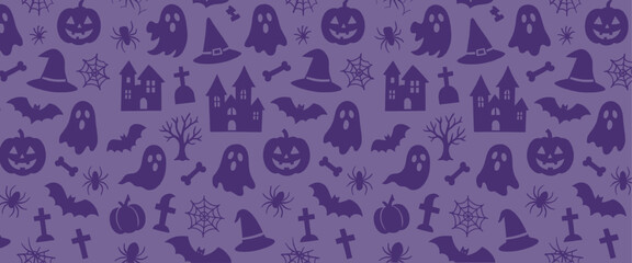Halloween vector seamless pattern. halloween purple silhouette pattern