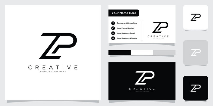Initial ZP or PZ letter logo design vector with business card design