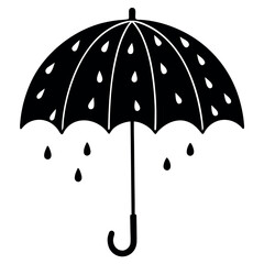  Rain drops and a tiny umbrella vector illustration.