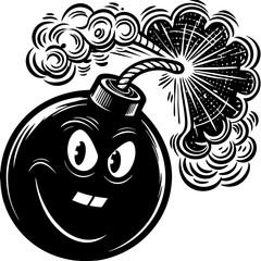cartoon bomb (linocut style)