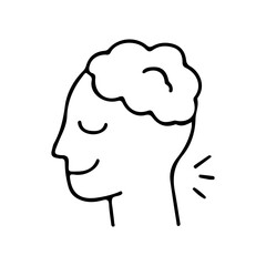 Minimal line art of a smiling face with a fluffy brain, symbolizing happiness, self-confidence and positive mindset. Vector illustration.