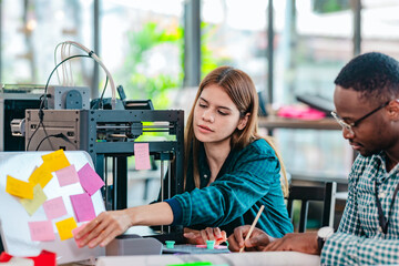Fototapeta premium Diverse Startup Team Working on 3D Printing Project