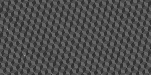 Black cube square geometric tile hexagon mosaic wall grid wallpaper. black and gray geometric block cube structure texture background.	