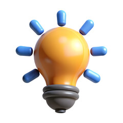 Bright idea lightbulb with blue rays on black background