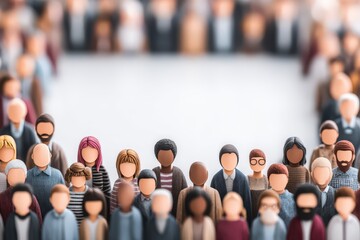 A diverse assembly of abstract figurines symbolizing unity and community engagement with diverse identities and shared aspirations captured in a modern illustrative style