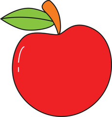 Cartoon Red Apple Vector Illustration – Simple Flat Design Fruit with Leaf for Healthy Food, Kids, and Education Projects