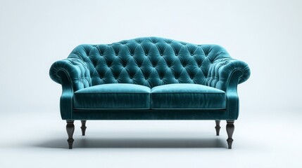 blue leather sofa on white background
