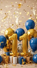 Celebratory 11th birthday party with balloons and sparkling decorations