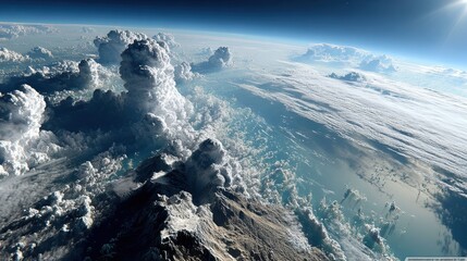 Aerial View of Cumulus Clouds Over Ocean, Dramatic Skyscape