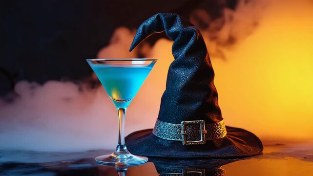 Festive alcoholic cocktails in bar. Halloween concept 