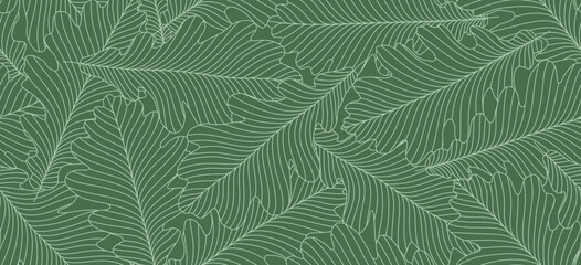 Luxury nature line art ink drawing seamless pattern.