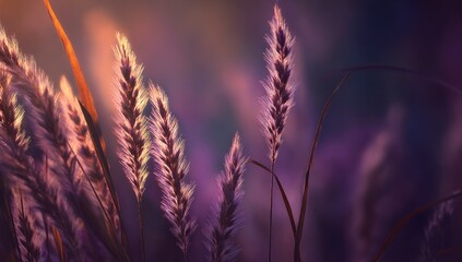Sunset field grasses, vibrant colors, soft focus