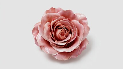 Detailed close-up of a delicate, pink ceramic rose.