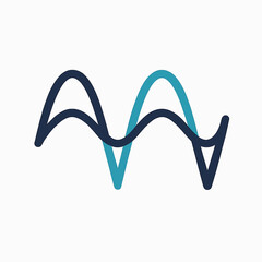 Abstract wave lines forming an M shape in blue and dark blue
