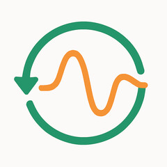 Green circular arrow surrounding an orange wavy line graph representing data flow or analysis