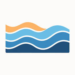 Stylized ocean waves with orange horizon line abstract modern design