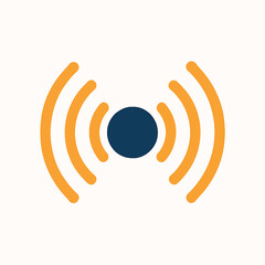 Simple dark blue circle with orange signal waves emanating outwards representing broadcast or connection
