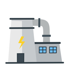 illustration of a power plant or electricity factory with a lightning symbol and smokestack. Ideal for energy, industry, and infrastructure concepts