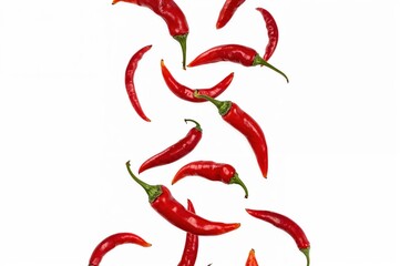 Obraz premium Chili peppers in motion symbolizing hot spice, peppery flavor and culinary intensity for cooking concepts.