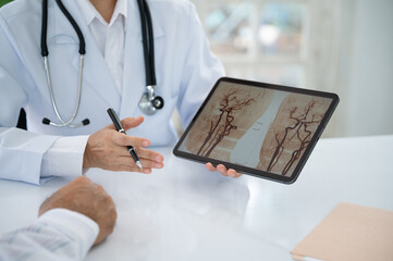 Neurosurgeon Doctor Surgery diagnose cerebral blood vessel x-ray image and diagnose stroke brain, nervous system diseases at neurosurgery and Neurological Center.