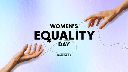 Photo of a womens equality day banner with hands reaching out to each other