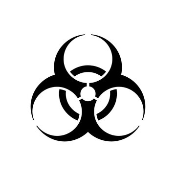 A stark black graphic of the universal biohazard warning symbol isolated on a white background.