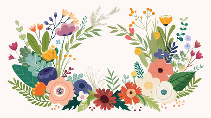 floral vector composition for wedding invite, wildflowers and greenery on sides, center area completely white and empty