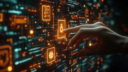 Interaction with digital interface showcasing advanced technology and user engagement in futuristic setting - Powered by Adobe