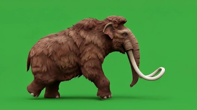 Woolly Mammoth Alone on Green Screen with Clean Background