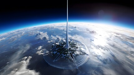 Massive space elevator spanning Earth's equator at sunrise