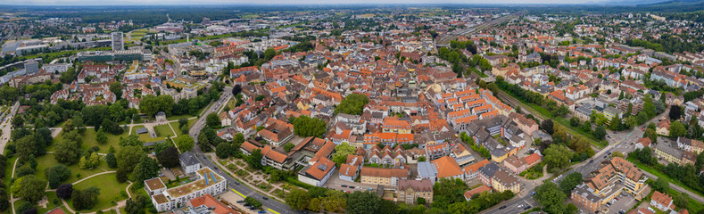 Aerial view beside the old town of the city Offenburg in Germany, on a sunny afternoon in summer. 