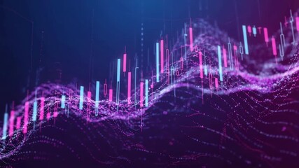 Futuristic Glowing Stock Market Candlestick Chart on Abstract Data Waves - Powered by Adobe