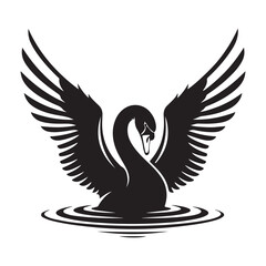Obraz premium Black and white vector bird silhouette illustration of a flying eagle or swan with spread wings, perfect for a tattoo or symbol design of nature and freedom