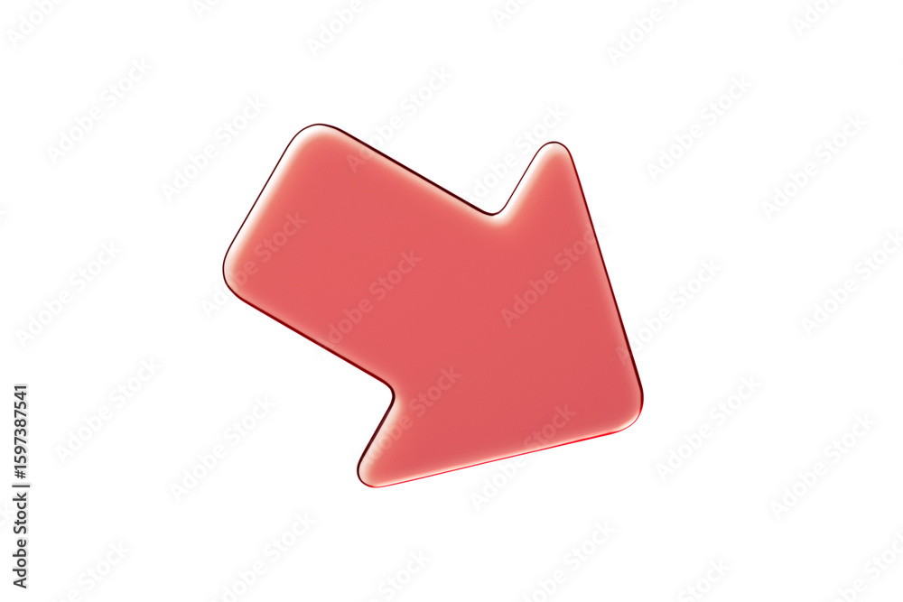 Fototapete glossy red downward arrow with smooth edges isolated on white background, perfect for design templat