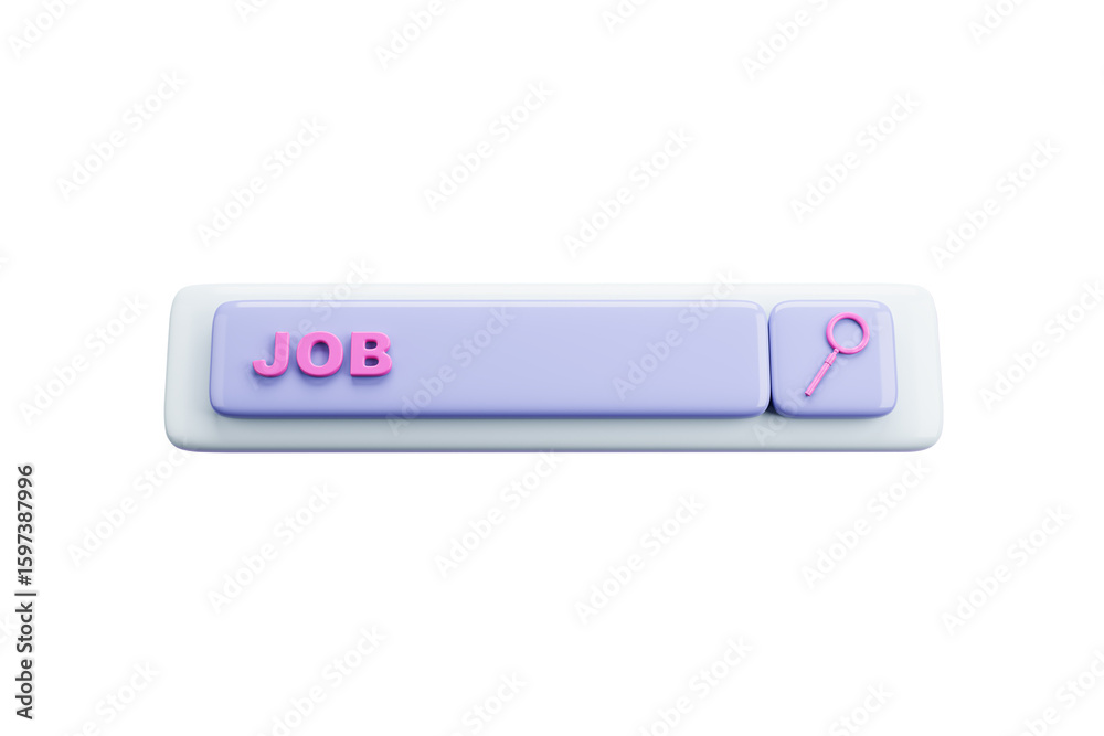 Fototapete 3d rendering of a purple search bar button with pink job text and magnifying glass icon on isolated 
