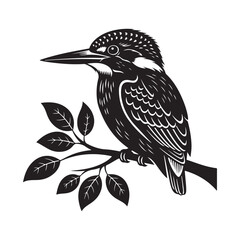Naklejka premium Black vector silhouette of a wild bird on a branch, perfect for nature-inspired art and illustrations
