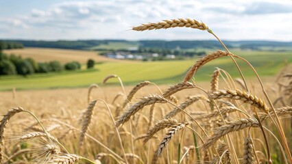 Golden wheat field under a summer sky in the countryside