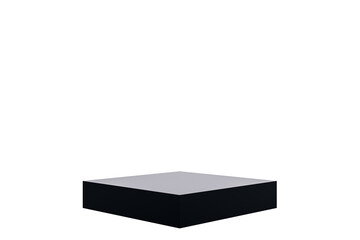 Black square podium platform element isolated on clean white background, 3D Rendering concept for product placement, branding or presentation