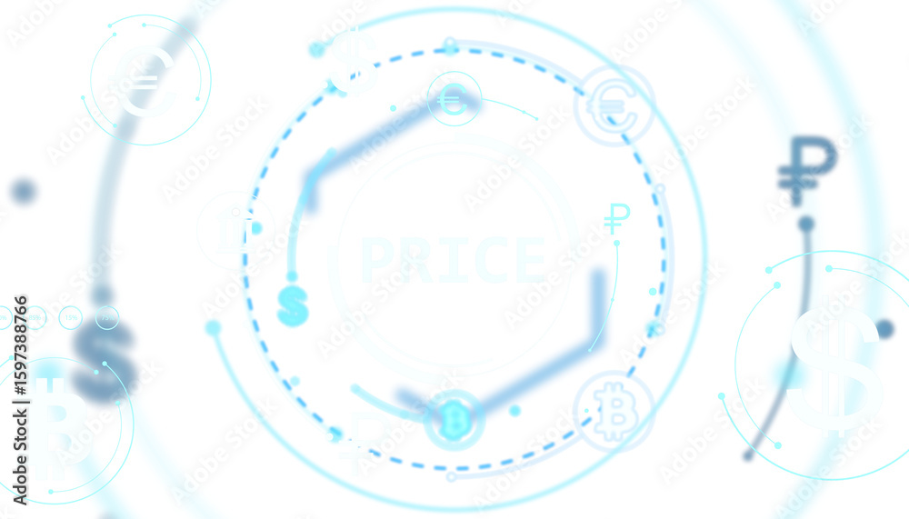 Fototapete digital cryptocurrency and currency signs in futuristic circular layout with glowing light blue elem