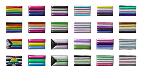 Set of colorful LGBTQ+ pride flags Gender equality and sexual identity pride flags collection LGBTQIA community pride month