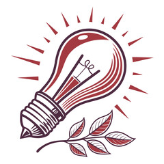 Vector illustration of a vintage light bulb with leaves symbolizing eco-friendly ideas and creativity