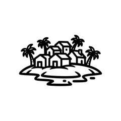 Obraz premium Palm trees and houses on small island with water surrounding