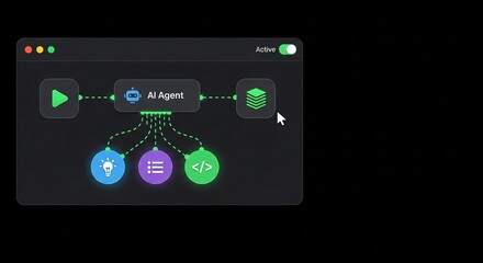 Fototapeta premium AI workflow automation artificial intelligence software interface nodes triggers data tool dashboard coding icon flow process technology 3d rendering.