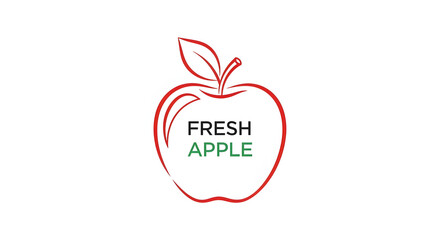 Stylized Red Apple with Leaf and Green Lettering on White Background