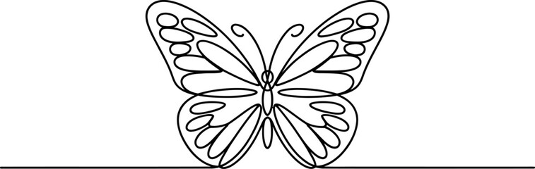 Obraz premium Elegant Butterfly Continuous Line Drawing on a White Background