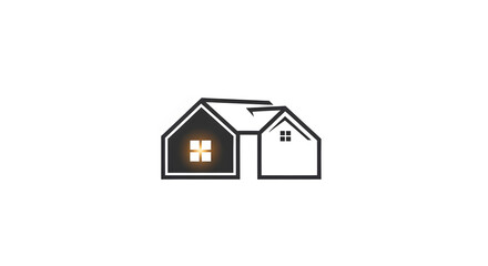 Minimalist House Icon with Warm Window Light on White Background