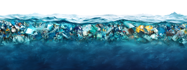 Abstract depiction of a vibrant colorful underwater scene with light reflecting off the surface isolated on transparent background